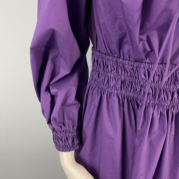 Rebecca Taylor Cotton Poplin Smocked Waist Milkmaid Midi Dress Size Small Purple - Picture 5 of 14